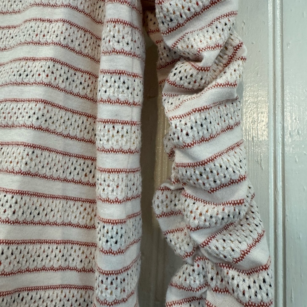 LOFT Pink Striped Pointelle Ruched Sleeve Top Medium - Picture 6 of 10